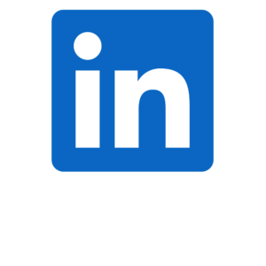 LinkedIn logo: blue rounded-square icon with black 'in' letters
