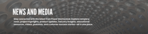 Hero banner reading 'NEWS AND MEDIA' with a concise introductory paragraph on an industrial metal-tunnel background.