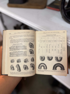 Open vintage catalog showing detailed diagrams of pipe fittings on both pages.