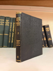 Black hardcover volume titled Audels Engineers and Mechanics Guide, Volume 3, on locomotive, marine, turbine engines and indicators, on a shelf.